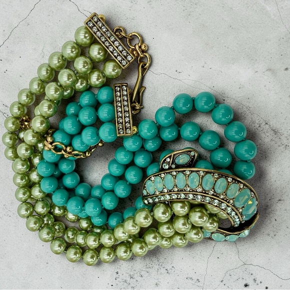 RARE Heidi Daus Retired Asymmetrical Pearl Turquoise Opal Necklace 14-18” Choker - Picture 16 of 17